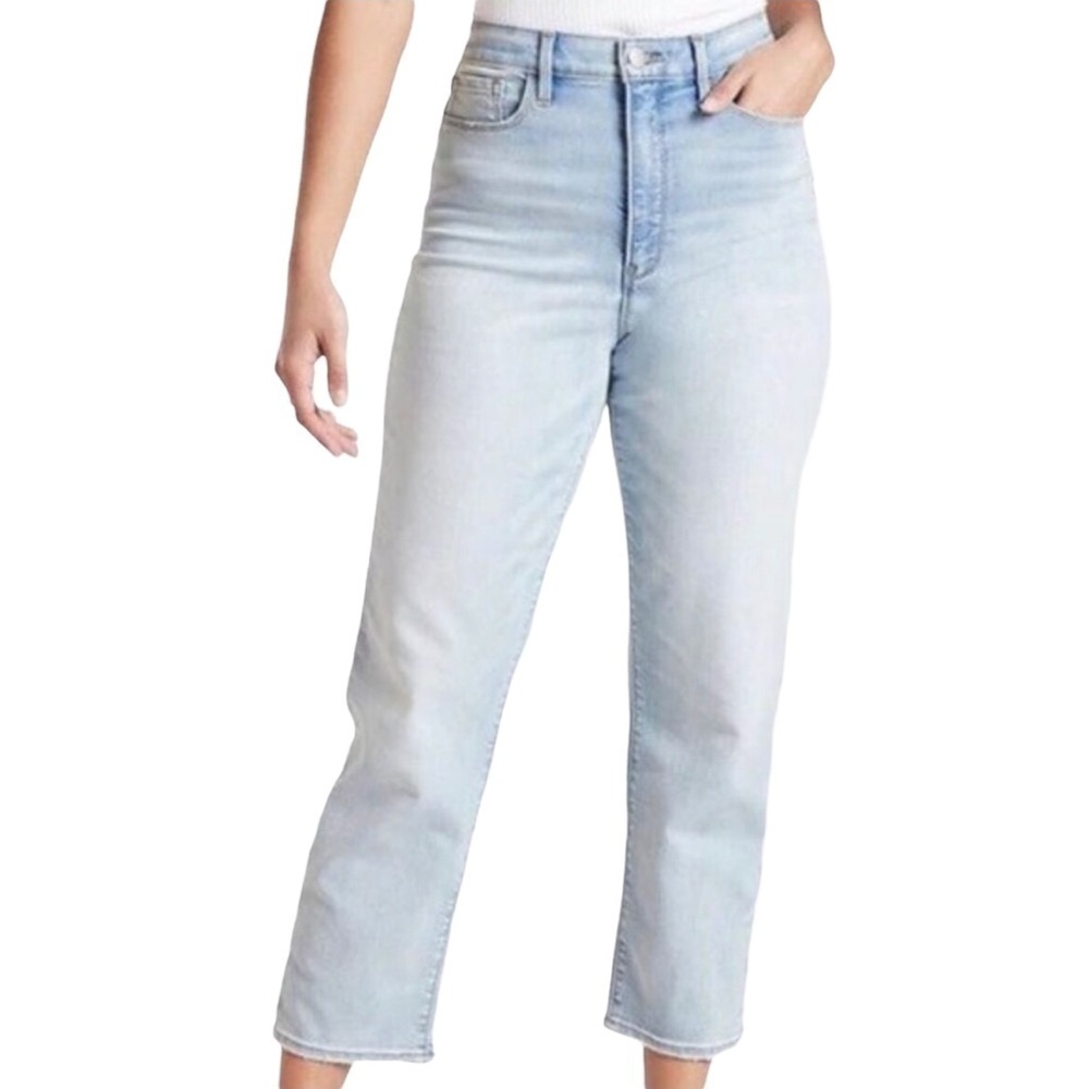 Athleta Sculptek Straight Leg Ankle Jeans Size 0 Light Wash Raw Hem Style 53540